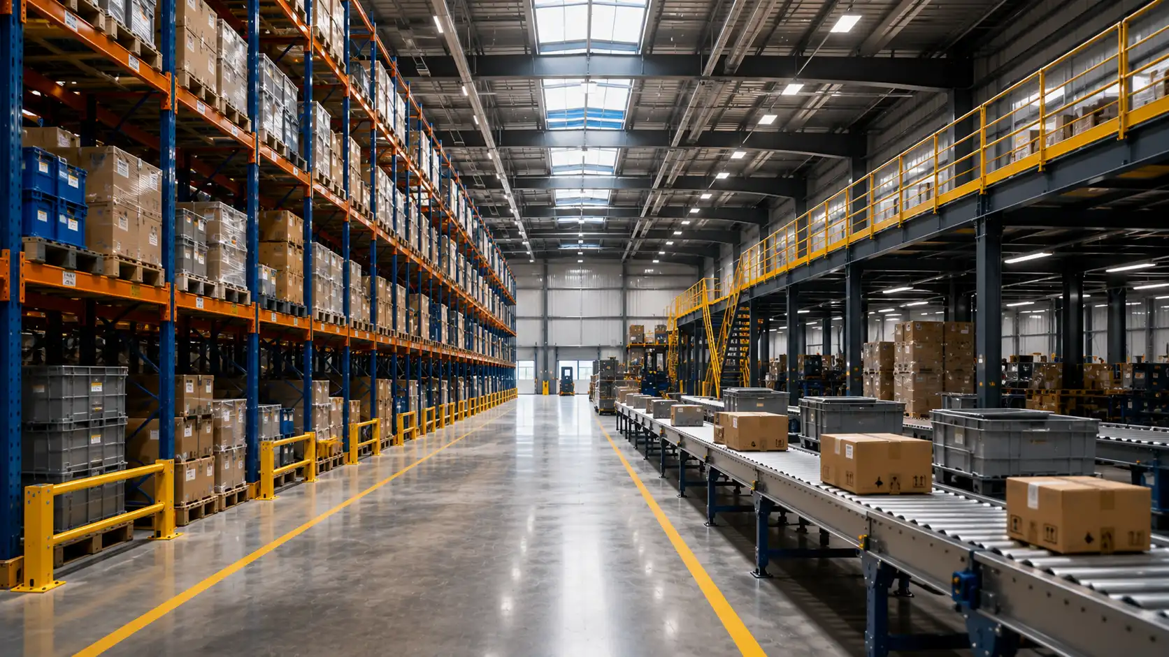 Modern warehouse equipped with high-quality industrial storage shelving for efficient inventory organization and maximum space utilization.