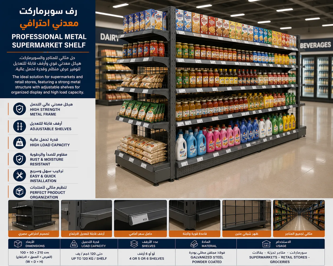 Professional Metal Supermarket Shelf Display