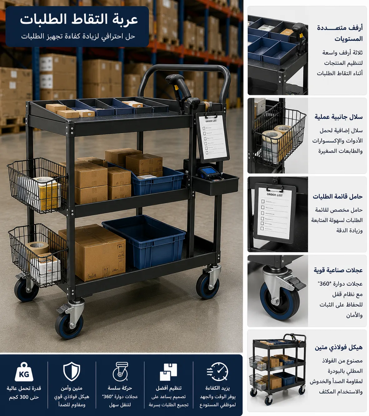 Professional Multi-Tier Order Picking Cart for Warehouses