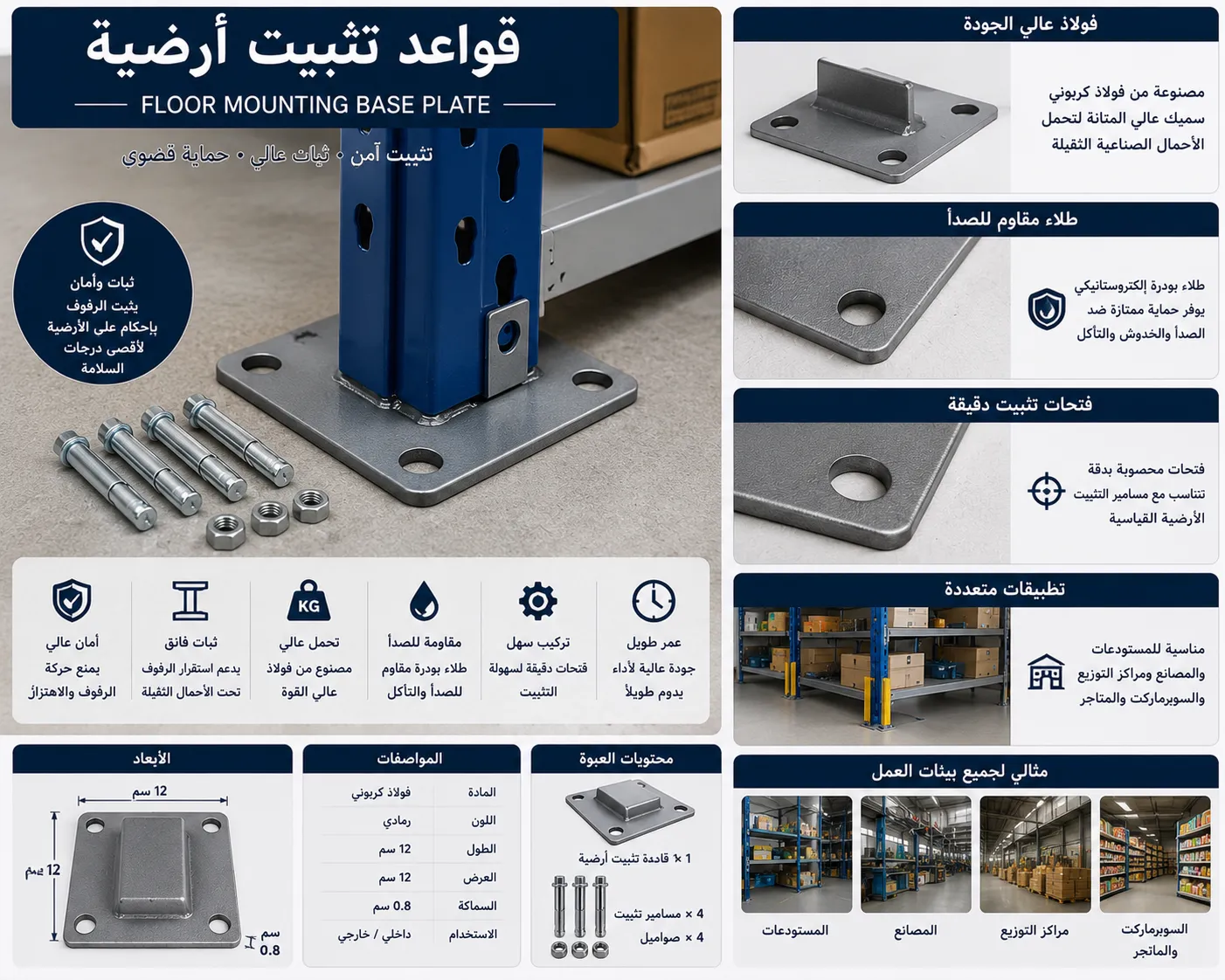 Heavy-Duty Steel Floor Mounting Base Plate
