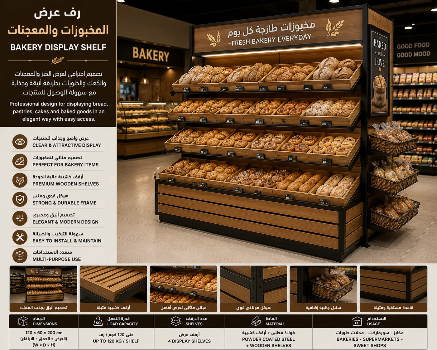 Bakery Display Shelf in Modern Supermarket